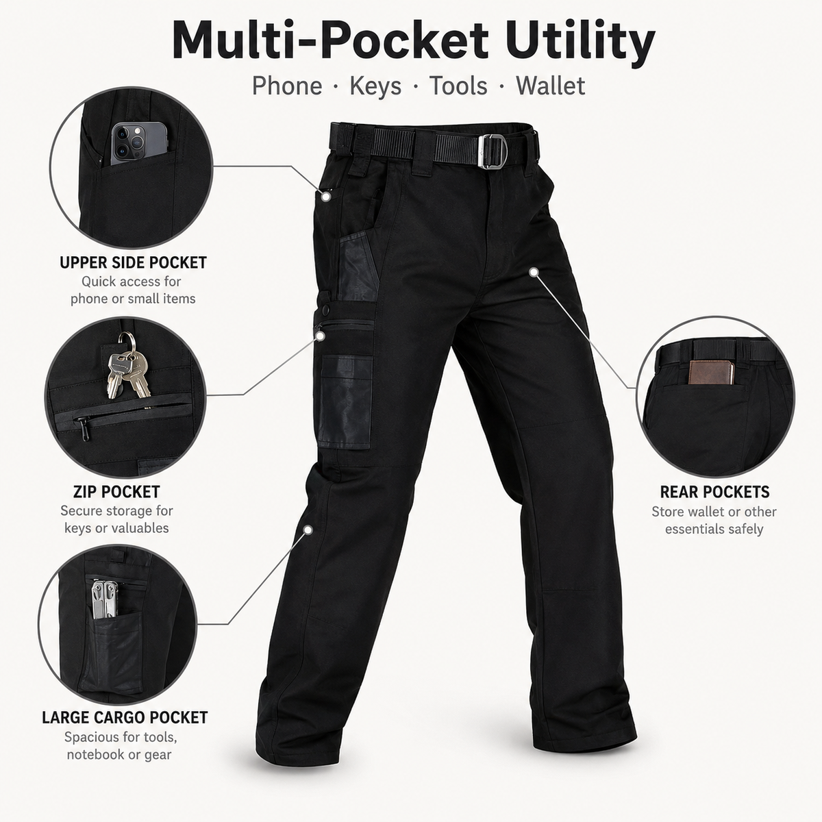Men’s Waterproof Tactical Work Pants – Multi-Pocket Outdoor Hiking & Casual Pants
