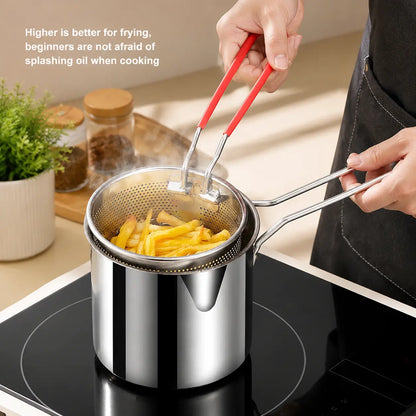 🔥Last Day 50% OFF - 🍟🏅🍟Personal Mini Deep Fryer Set – Stainless Steel Pot with Lift-Out Draining Basket & Food Tongs