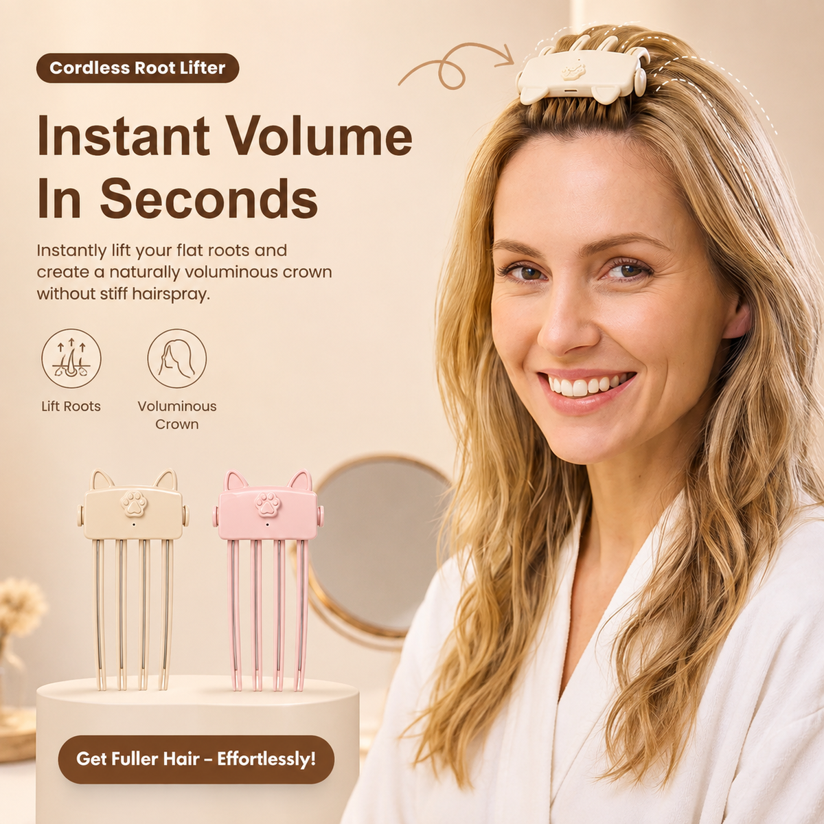 📢50% OFF !! ⏰Wireless Heated Volumizing Root Lift Clip - Salon Crown Volume Styling Tool for Fine Flat Hair