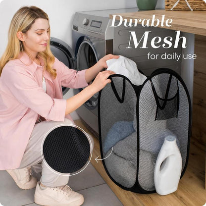 🔥🧺Foldable Pop‑Up Mesh Laundry Basket｜Large Capacity & Space‑Saving