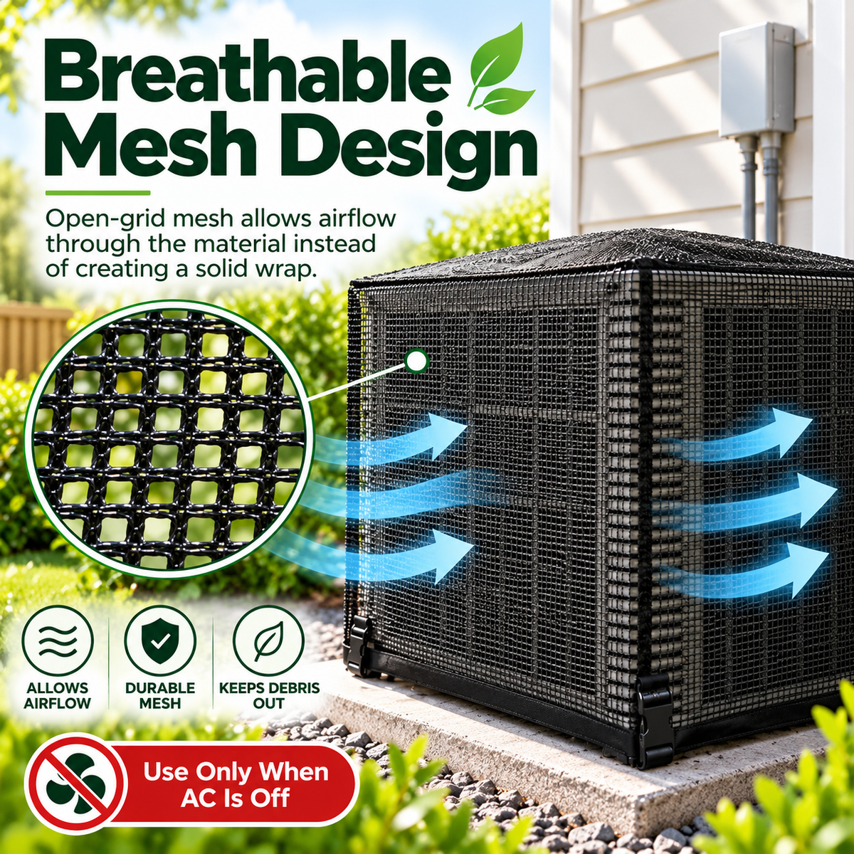 ❄️ Heavy-Duty Mesh AC Cover – All-Season Outdoor Protection