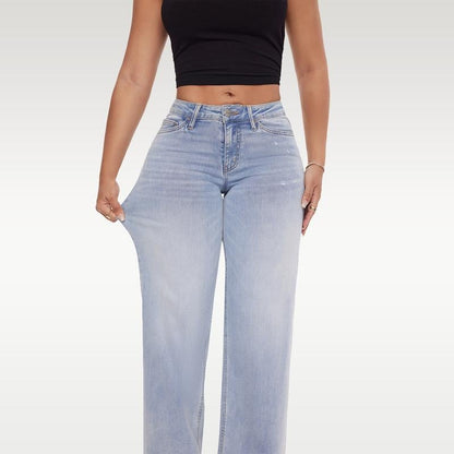 High Rise Vintage Wash High-waisted Top Straight Leg Jeans