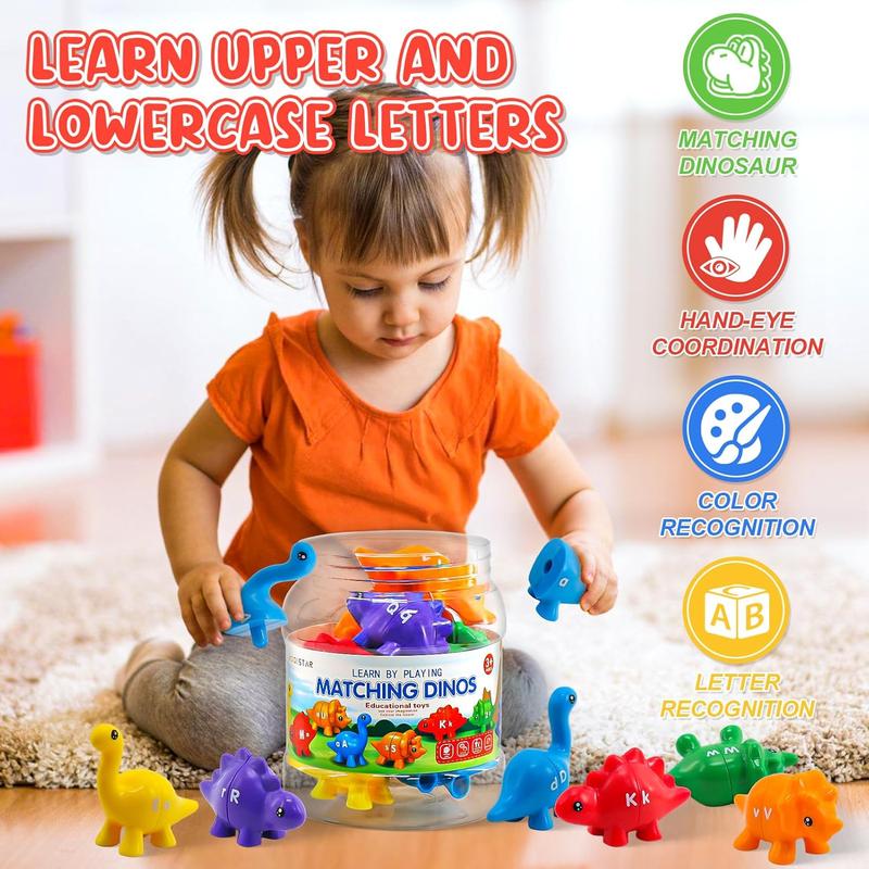 🦕 13 Colorful Dinosaurs · 26 Uppercase & Lowercase Letters Set for Toddlers
