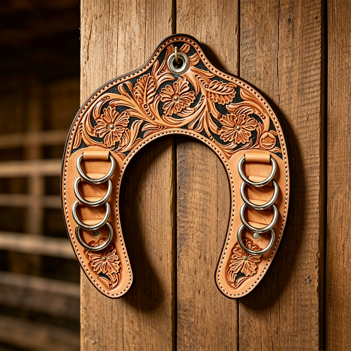 🔥LAST DAY 60% OFF 🤠Handcrafted Leather Horseshoe Wild Rag Holder | Western Scarf & Bandana Organizer