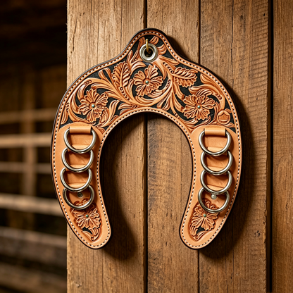 🔥LAST DAY 60% OFF 🤠Handcrafted Leather Horseshoe Wild Rag Holder | Western Scarf & Bandana Organizer