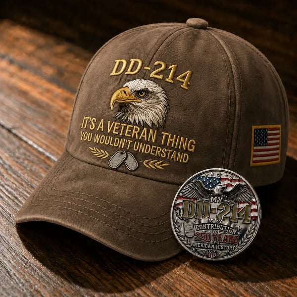 DD-214 Veteran 3D Embroidered Cap - “IT'S A VETERAN THING YOU WOULDN'T UNDERSTAND”🎁