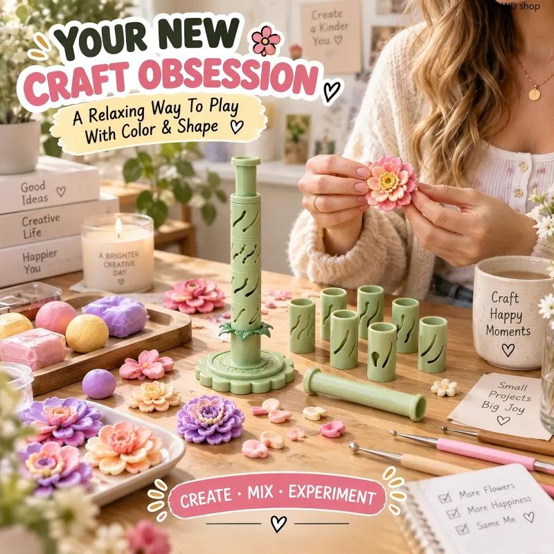 Modular Clay Bloom Maker DIY Polymer Clay Flower Shaping Tool Set for Handmade Floral Crafts