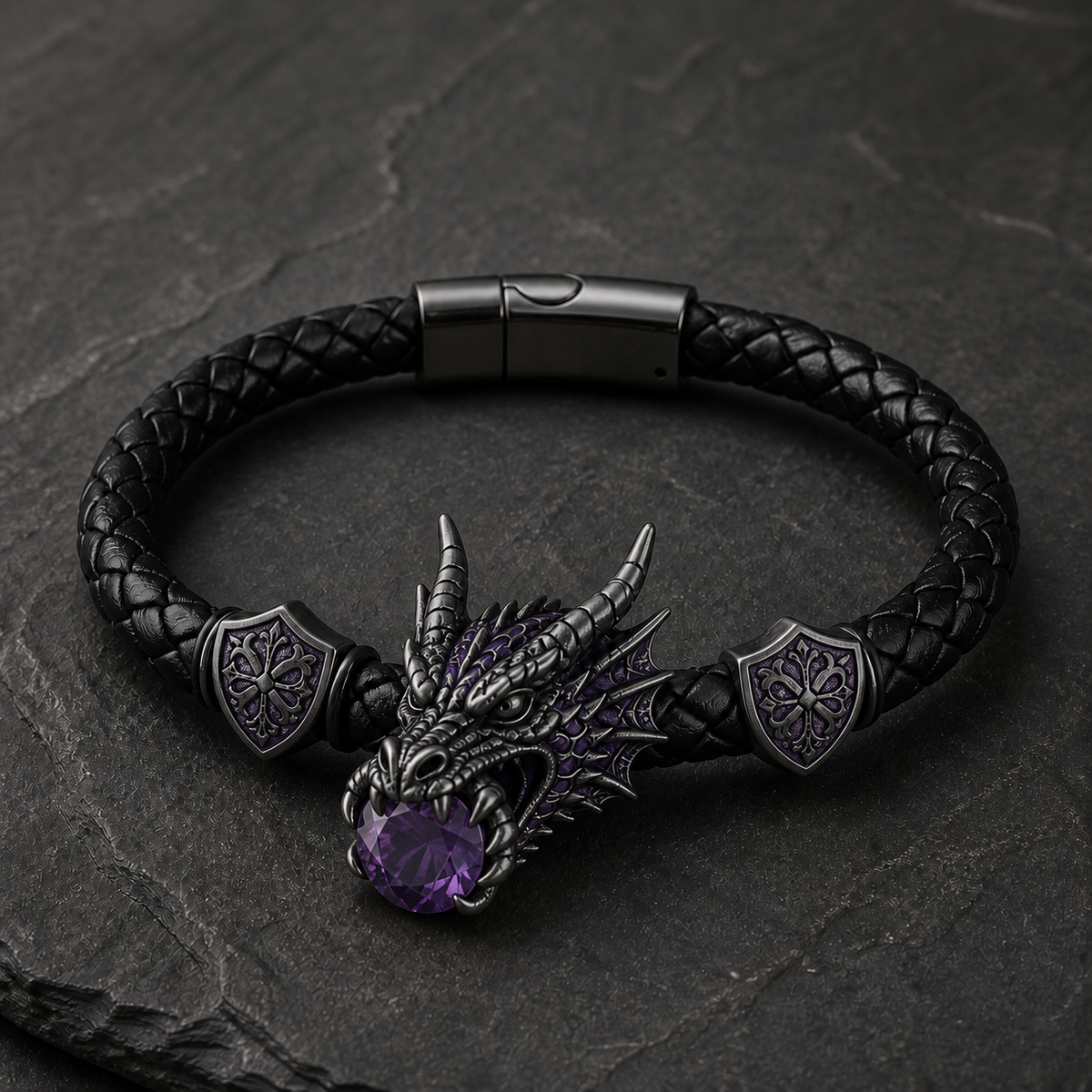 🐉 Dragonstone Guardian Bracelet | Sculpted Western Dragon Leather Bracelet – 6 Legendary Styles