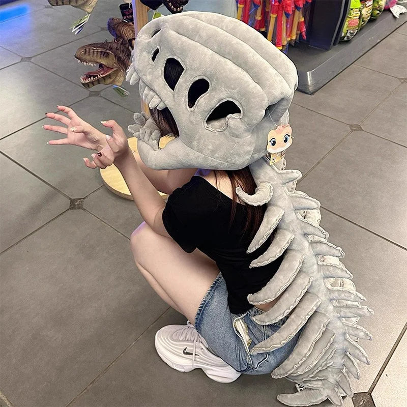 Dinosaur Skeleton Costume — Movable Jaw & Plush Tail (Ages 3-10)