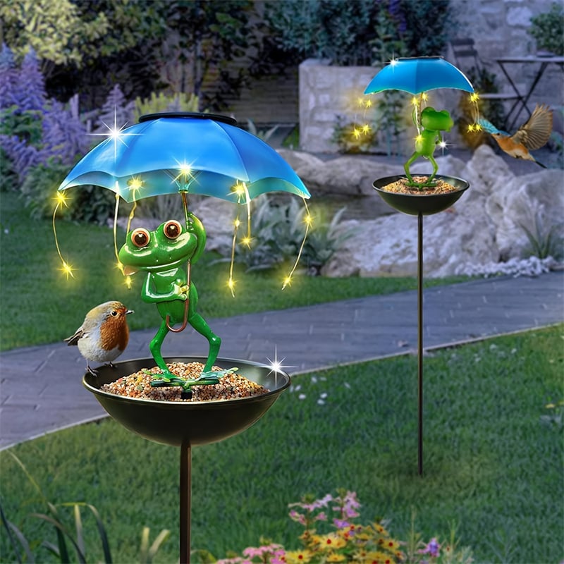 🔥Last Day 49% OFF - 🐦Solar-Powered LED Animal Umbrella Light with Bird Feeder（Frog/Bee/Flamingo）