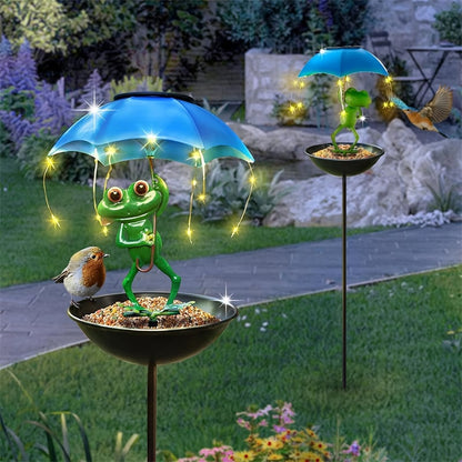 🔥Last Day 49% OFF - 🐦Solar-Powered LED Animal Umbrella Light with Bird Feeder（Frog/Bee/Flamingo）
