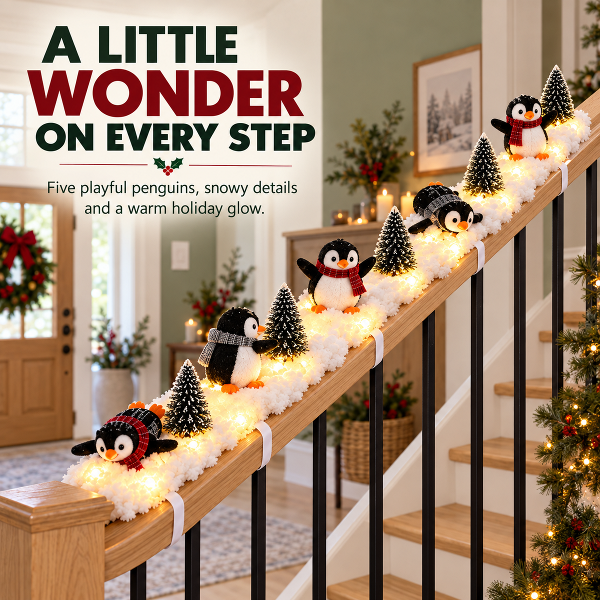 🔥Hot Sale 40% OFF🔥Playful Penguin Snowy Stair Railing Decor