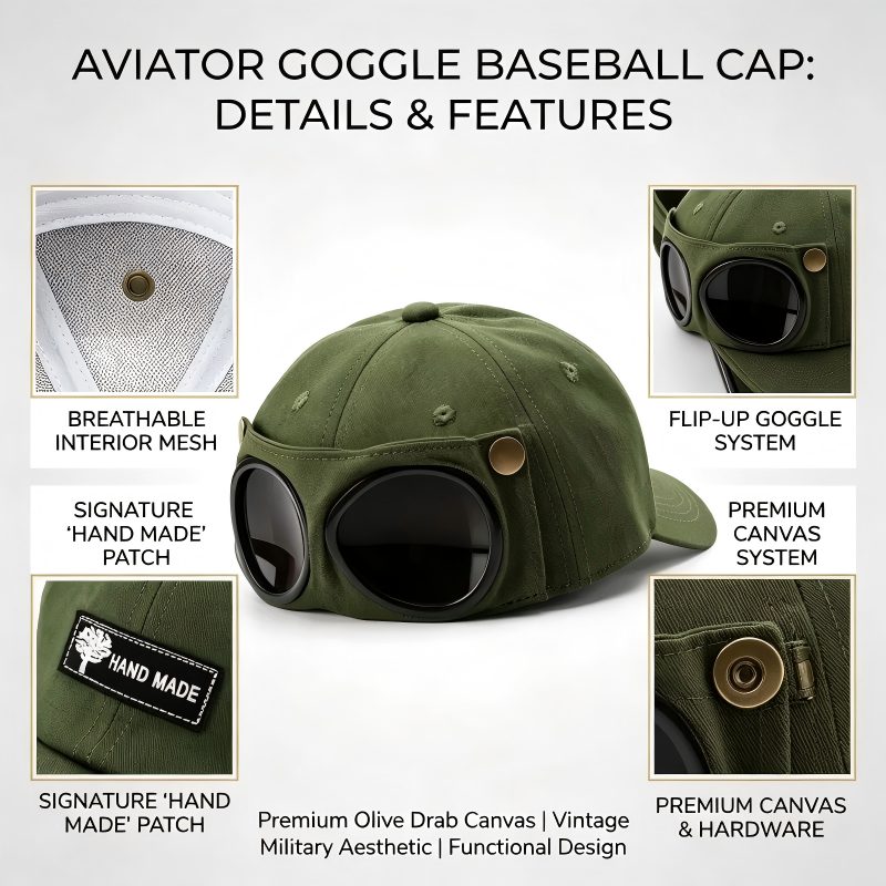 Pilot Goggle Baseball Cap, Retro Sunglasses Peaked Cap Street Sun Hat