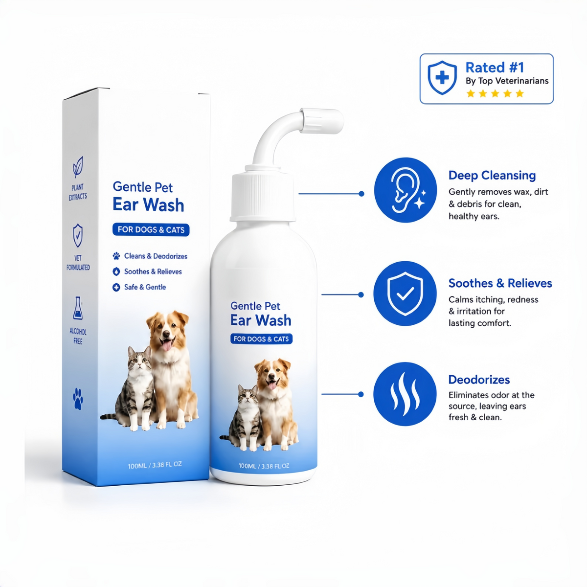 Gentle Pet Ear Wash | Odor-Free Cleaning for Dogs & Cats