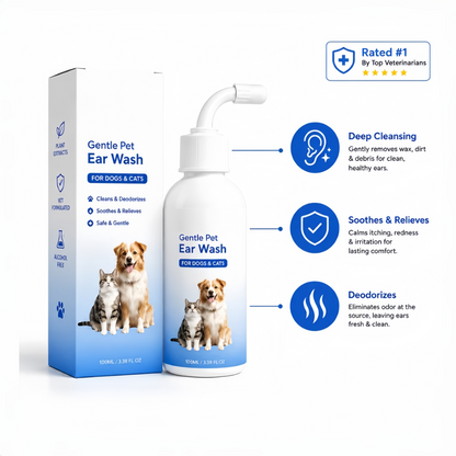 Gentle Pet Ear Wash | Odor-Free Cleaning for Dogs & Cats