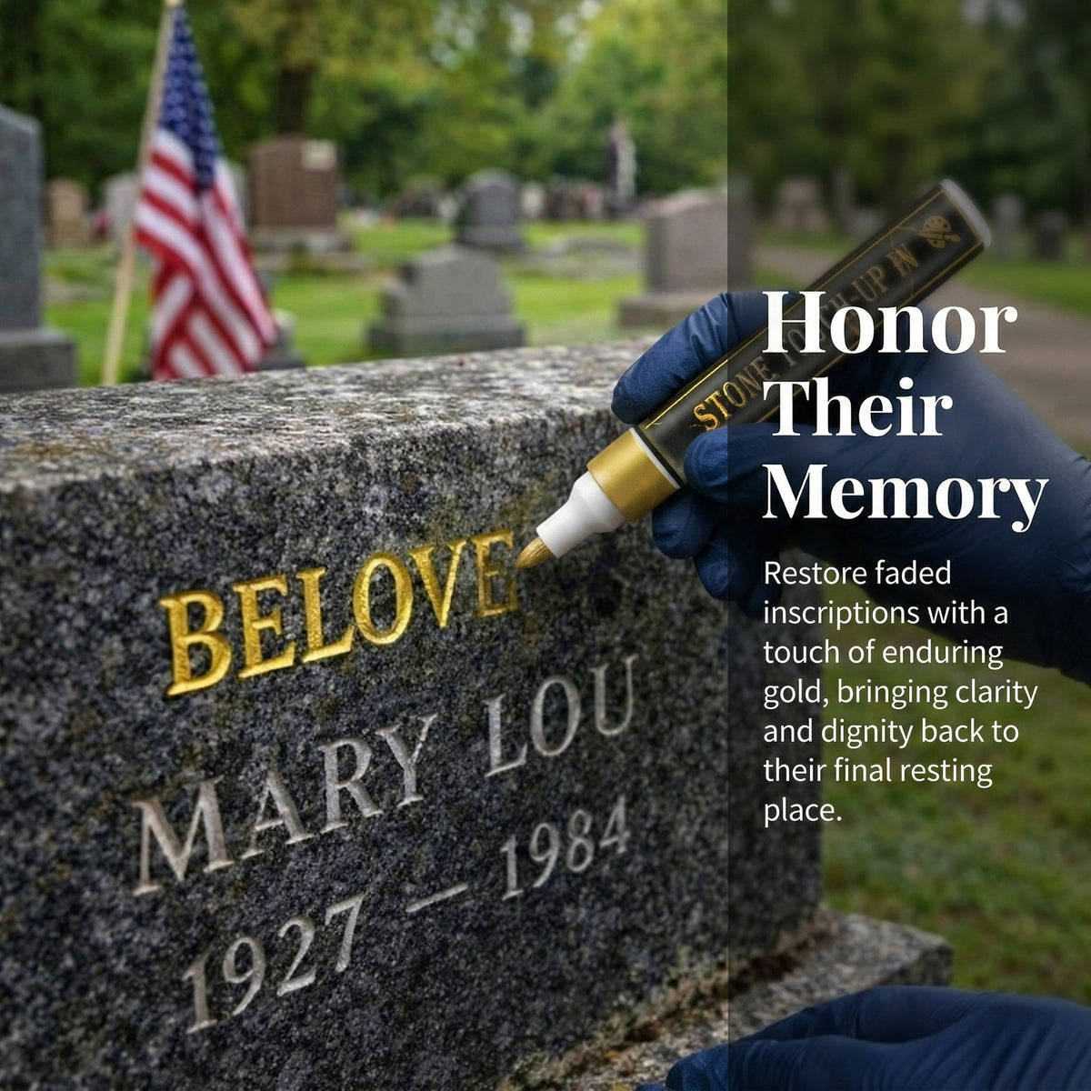 💐Golden Grave Marker Pen, Restore Faded Tombstone Inscriptions（！)