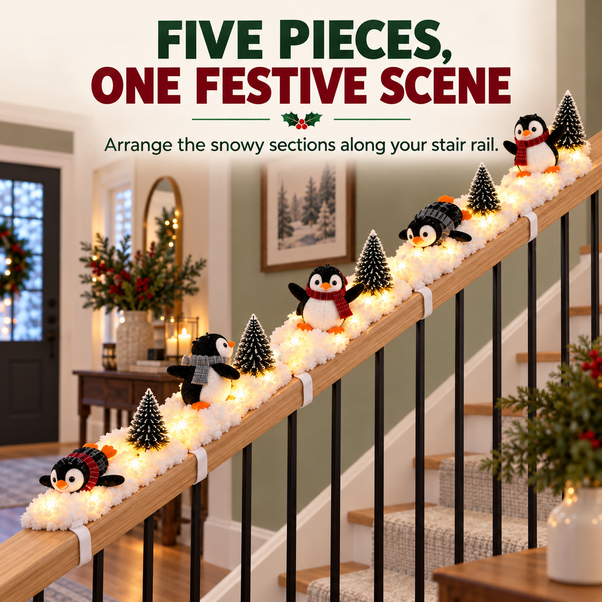 🔥Hot Sale 40% OFF🔥Playful Penguin Snowy Stair Railing Decor