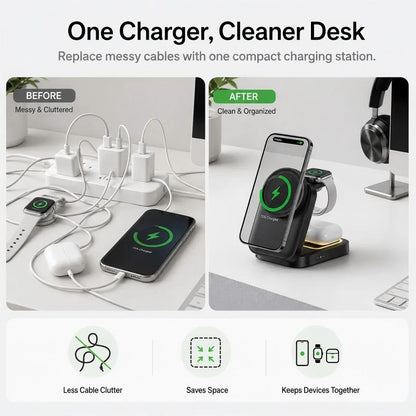 3 in 1 Foldable Magnetic Wireless Charging Station for Phone Watch Earbuds