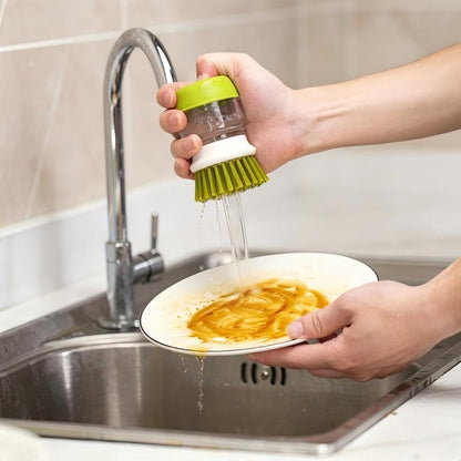 Long Handle Automatic Soap Dispensing Dish Brush with Sponge and Steel Wool Dual Sided for Kitchen