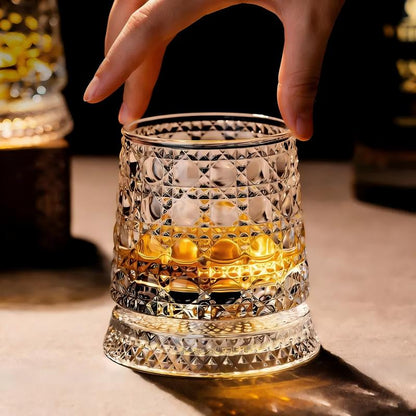 Luxury 360° Spinning Star Cut Crystal Glass for Whiskey Wine Stress Relief Gift
