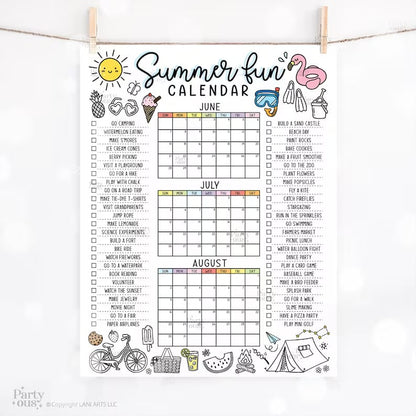 🌞 Summer Fun Bucket List Calendar Poster | Kids Summer Activity Tracker