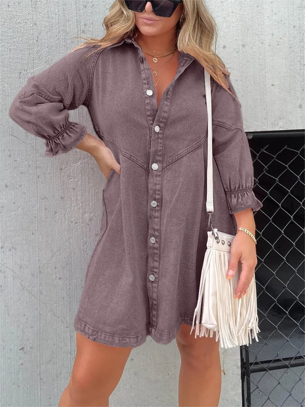 🔥LAST DAY 50% OFF-✨Women's Washed Denim Puff Sleeve Dress 🎁