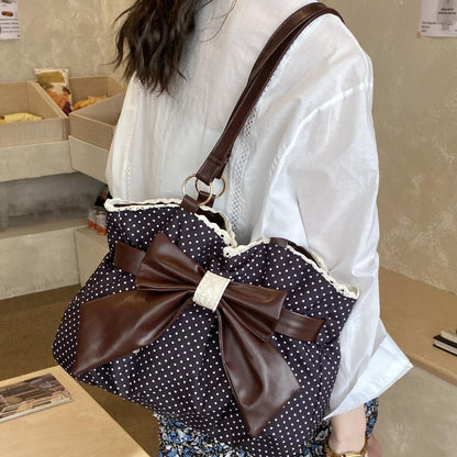 🔥Last Day 49% OFF - 🎀🖤 Trendy Polka-Dot Bow Tote Bag