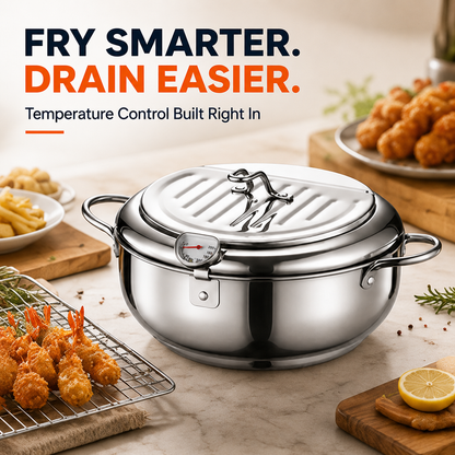 🍗304 Stainless Steel Stovetop Deep Fryer Pot – With Thermometer