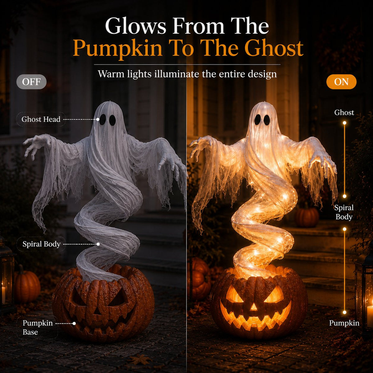 👻 Swirling Ghost Pumpkin Yard Lamp 🎃