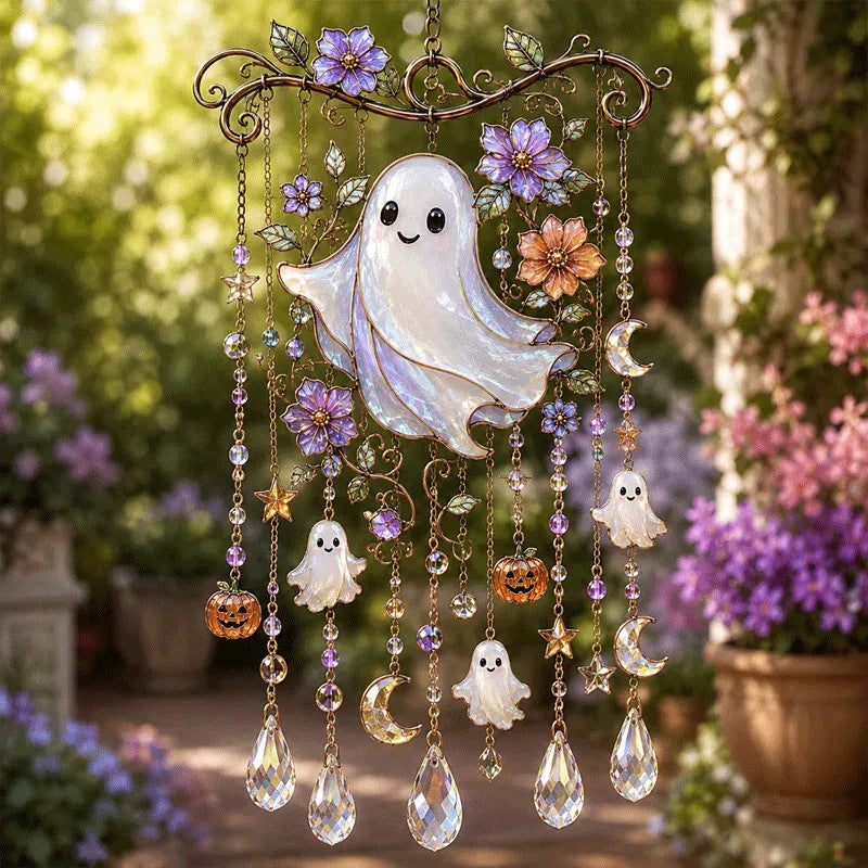 🎃 Halloween Stained Glass Wind Chime | Spooky Season Suncatcher Hanging Decor🔔