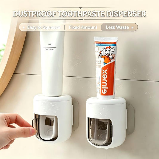 Wall Mount Automatic Toothpaste Dispenser with Dust Cover No Drilling Needed