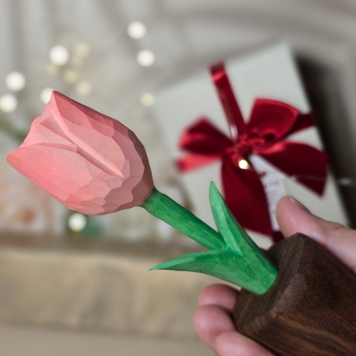 Tulip Hand-Carved Wooden Flower With Gift Box Packing