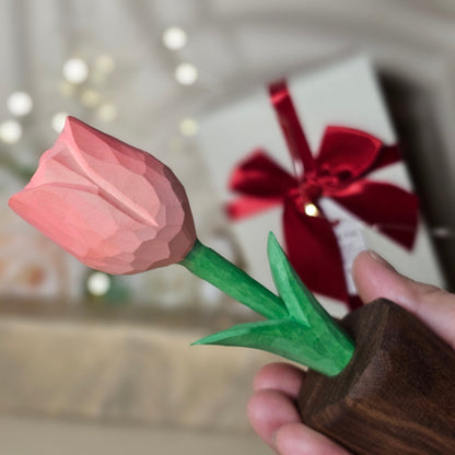Tulip Hand-Carved Wooden Flower With Gift Box Packing