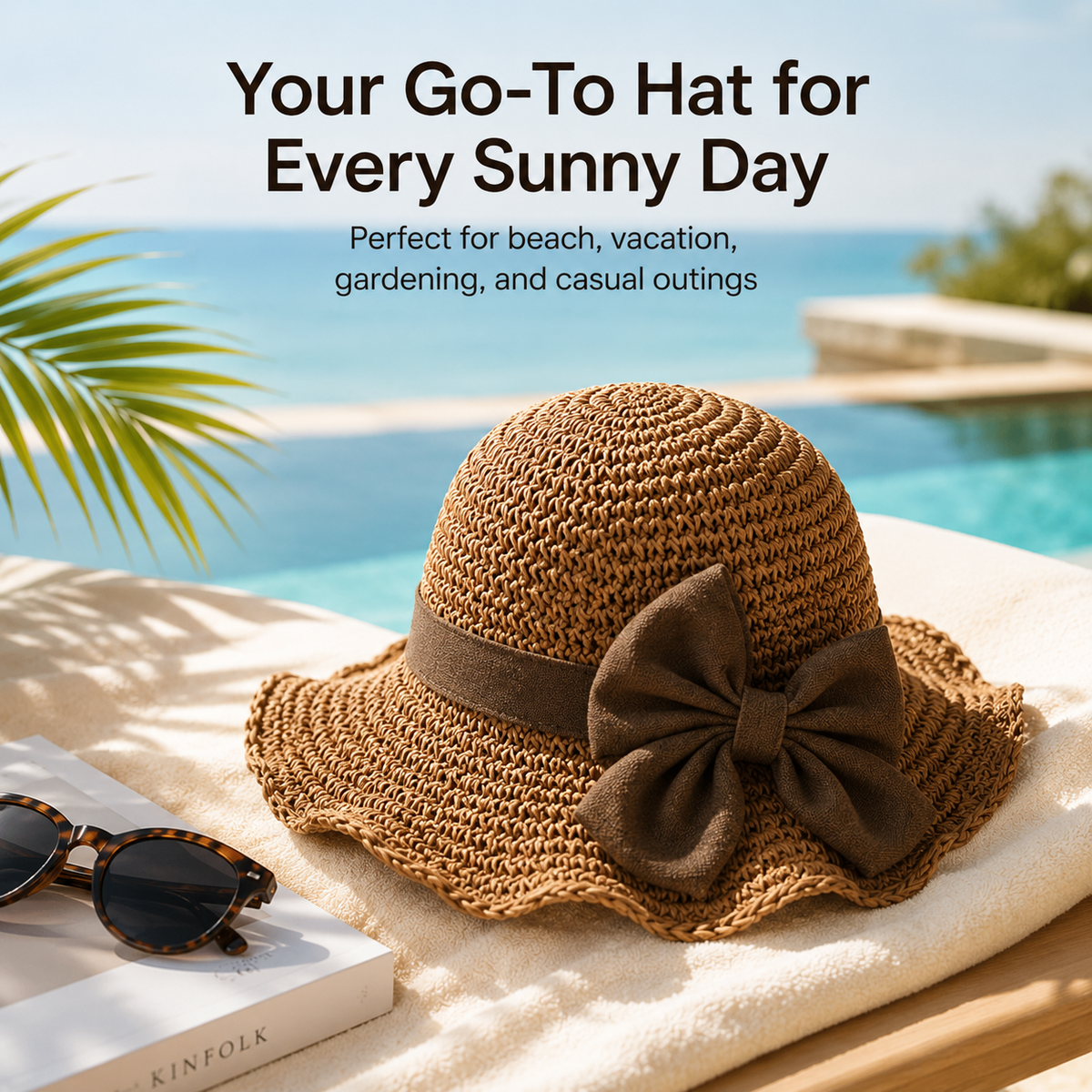 🌞Elegant Woven Straw Sun Hat with Bow