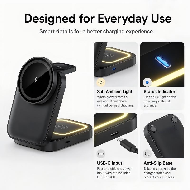 3 in 1 Foldable Magnetic Wireless Charging Station for Phone Watch Earbuds