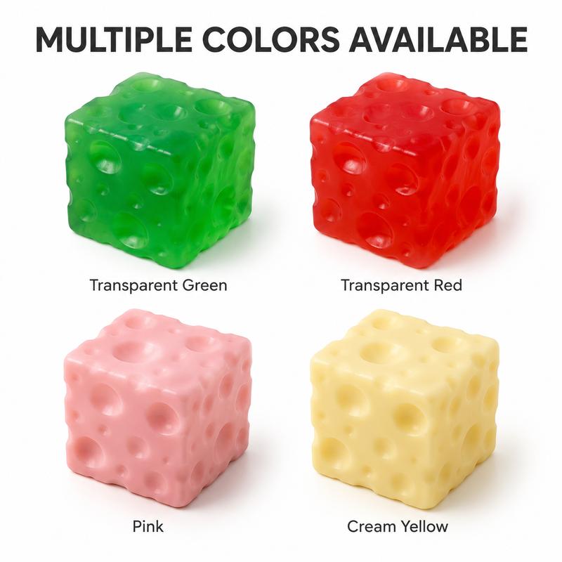 🔥✨Cheese Cube Squishy Toy - Yellow, Pink, Red & Green