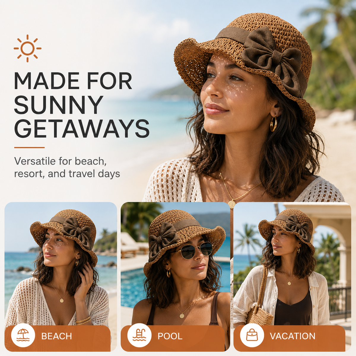 🌞Elegant Woven Straw Sun Hat with Bow