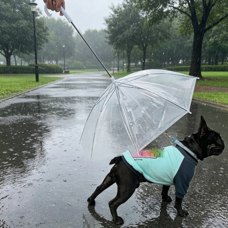 Pet Umbrella with Leash Chain, Waterproof Dog Walking Rain Umbrella