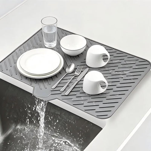 BPA Free Silicone Dish Drying Mat Self Draining Slope Design Heat Resistant for Kitchen Counter