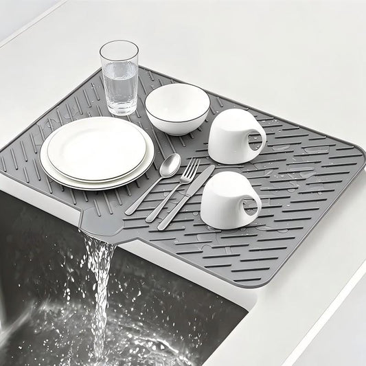 BPA Free Silicone Dish Drying Mat Self Draining Slope Design Heat Resistant for Kitchen Counter