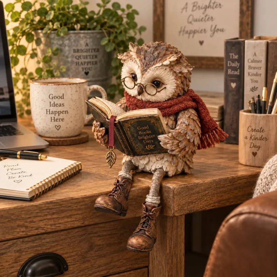 🦉📚 Reading Owl Figurine – Whimsical Book Lover Decor