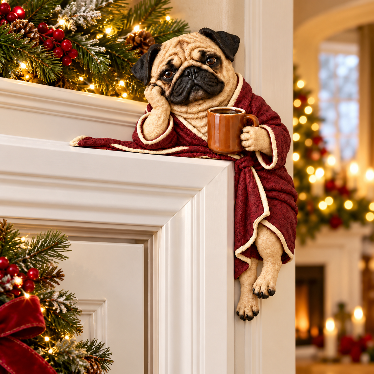 🐶Cozy Coffee Pug Door Corner Topper