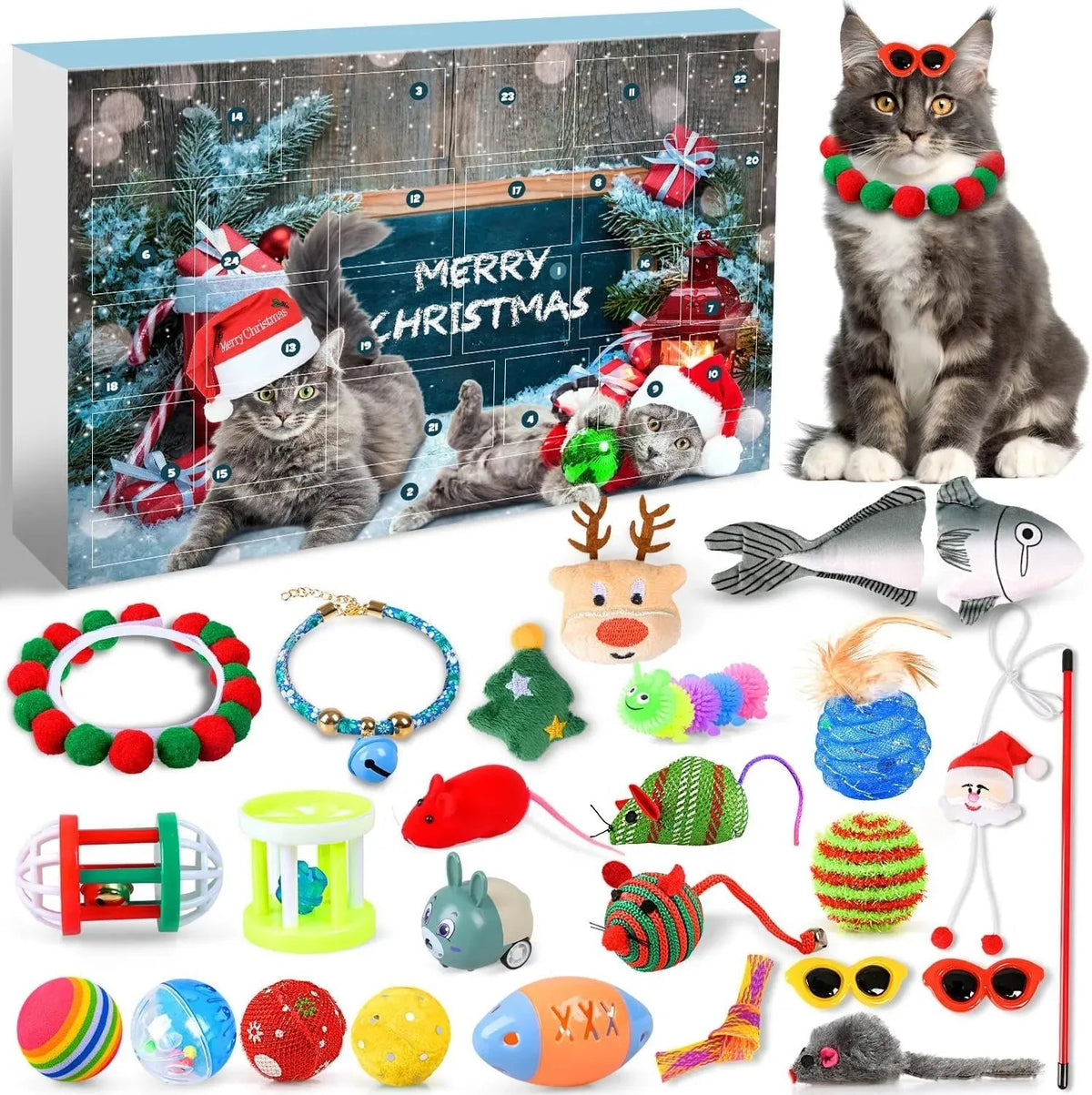 🔥Last 48 hours 57% OFF - 🐱2024 Christmas Countdown Cat Toys Advent Calendar