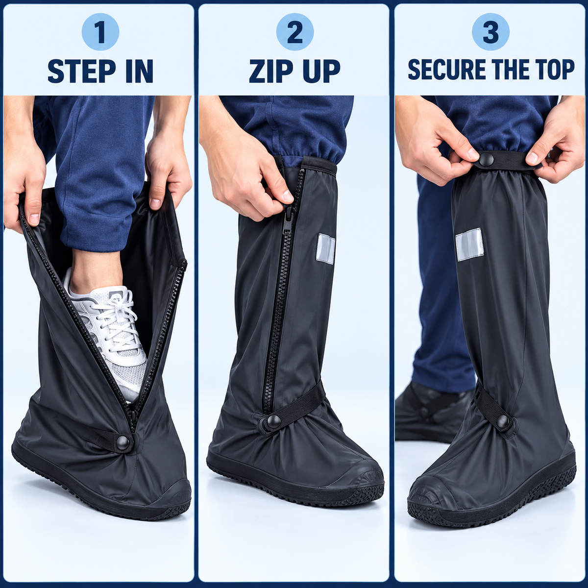 ☔ Waterproof Rain Shoe Covers – Zip-On Reflective Overshoes
