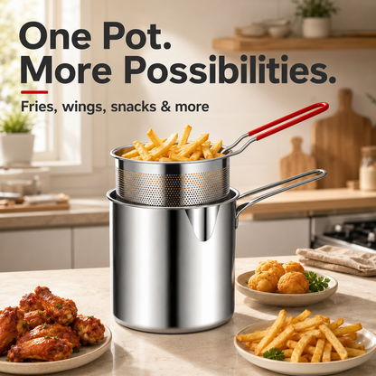 🔥Last Day 50% OFF - 🍟🏅🍟Personal Mini Deep Fryer Set – Stainless Steel Pot with Lift-Out Draining Basket & Food Tongs