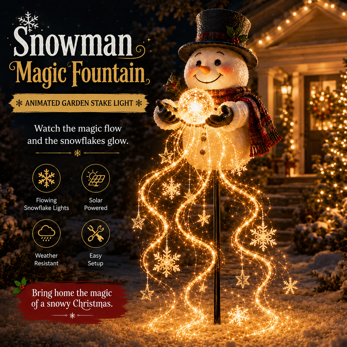 ⛄49% OFF⛄ Snowman Magic Fountain-Flowing Snowflake LED Christmas Garden Light❄️