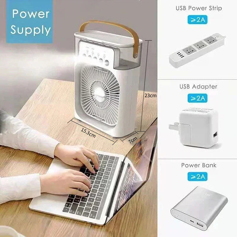 Portable Air Cooler Humidifier Fan with LED Night Light
