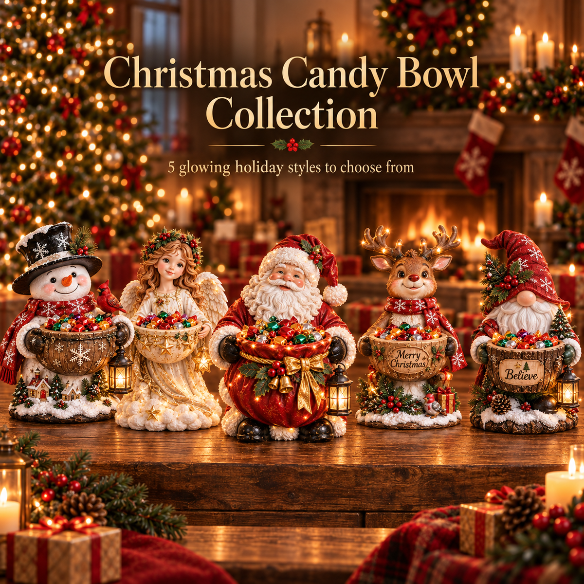✨Last Day 50% OFF✨ Lighted Christmas Candy Bowl Collection – 5 Festive Holiday Designs