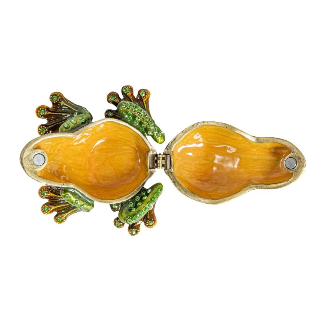 🐸💎Enameled Metal Frog Shaped Trinket Box with Jewels - Gold & Green Finish