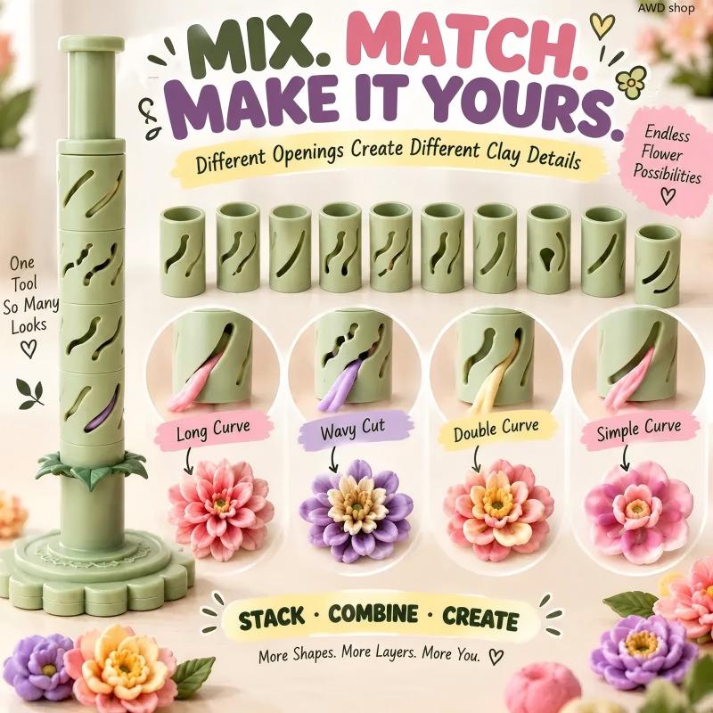 Modular Clay Bloom Maker DIY Polymer Clay Flower Shaping Tool Set for Handmade Floral Crafts
